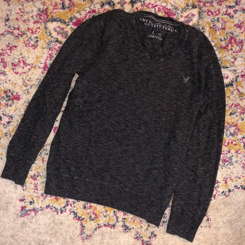 Mens American Eagle V-Neck Sweater - Dark Grey - L